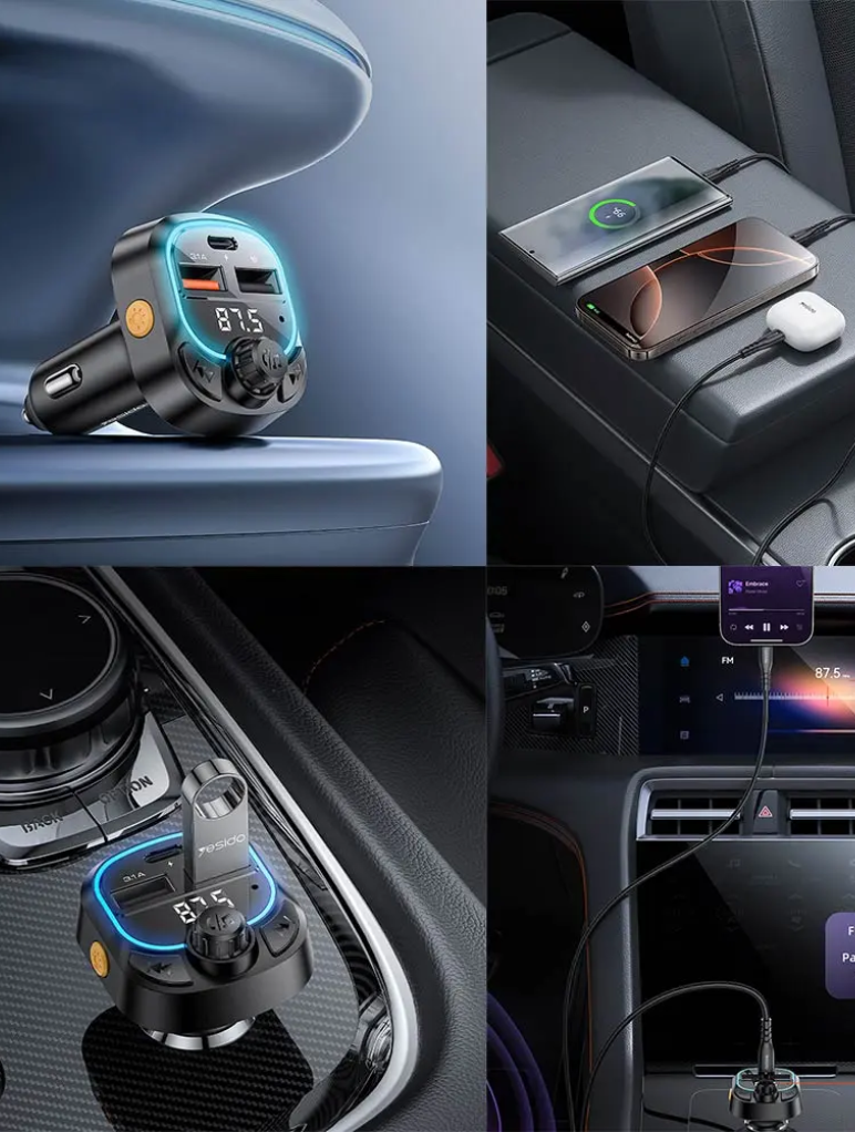 Yesido - Chargeur & Transmetteur FM Bluetooth Allume-Cigare