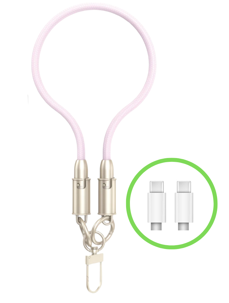 Apokin - Dragonne de charge USB-C vers USB-C 60W Rose - 30cm