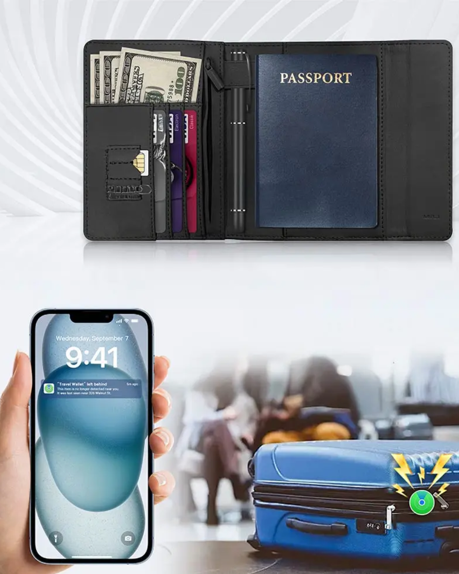 MiLi - Traceur GPS MiBook Travel Étui Passeport avec MiTag Intégrée iOS Noir