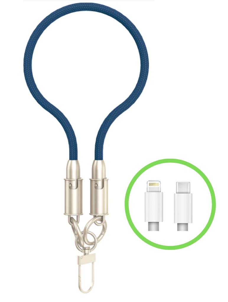 Apokin - Dragonne de charge USB-C vers Lightning 27W Bleu - 30cm